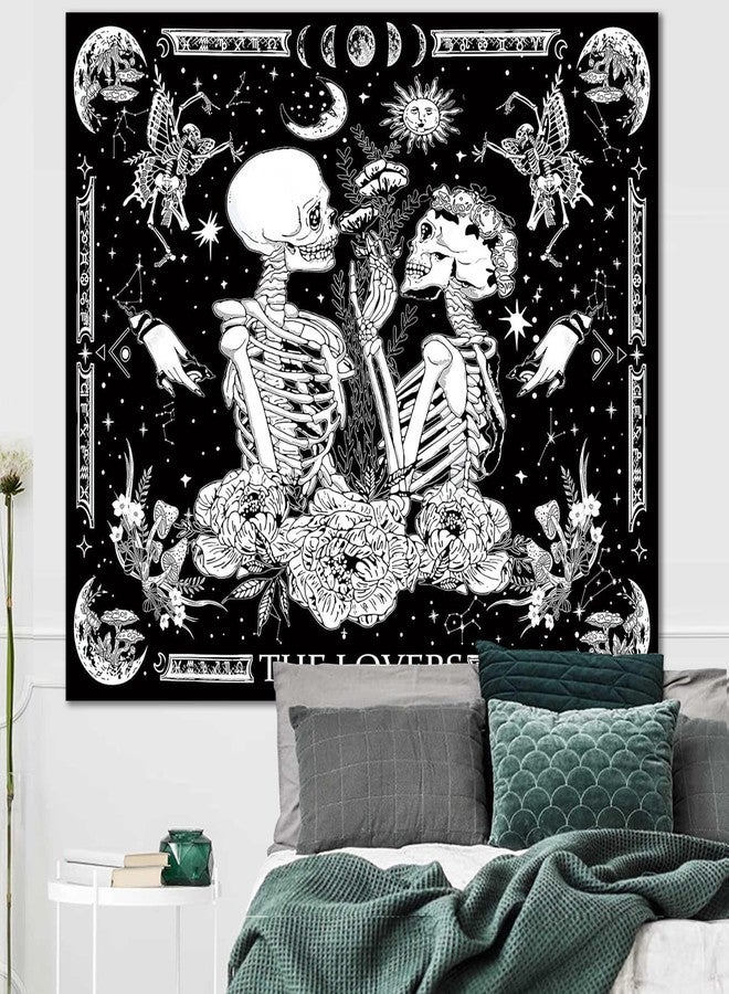 OIOVOIO The Lovers Tapestry Gothic Wall Tapestries Black and White Skeleton Mushroom Grunge Dark Witchy Wall Hanging for Home Decor Aesthetic Bedroom Living Room Dorm Decor (59"x51", Lovers) - Image 3